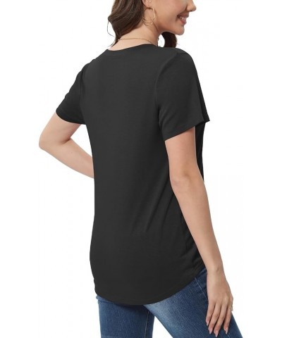 Womens Summer Tunics Tops Casual Short Sleeve Blouses Dressy Crewneck T Shirts Black $10.99 Tops