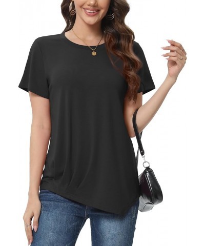 Womens Summer Tunics Tops Casual Short Sleeve Blouses Dressy Crewneck T Shirts Black $10.99 Tops