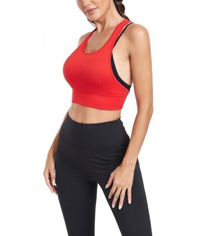 Women's Sports Bra Racerback Medium Support Double Layer Straps Workout Padded Yoga Bra Cropped Tank Tops Camisole Scarlet $1...