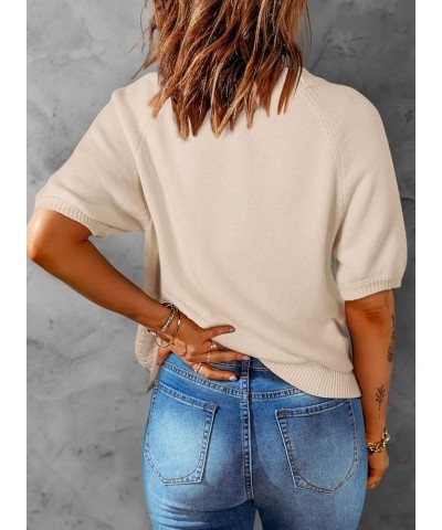 Womens Summer Tops 2024 Trendy V Neck Hollow Out Cropped Button Down Shirts Puff Sleeves Blouses Beige $15.59 Sweaters