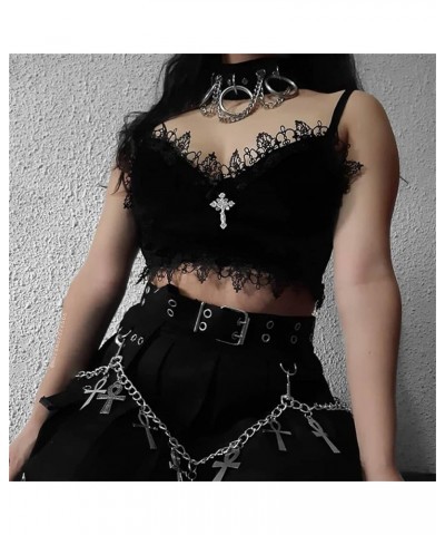 Women's Black Mall Goth Crop Top Gothic Skull Punk Lace Cami Clubwear Sexy Tank Tops Ruffles Backless Vest Black Gothic Tops ...