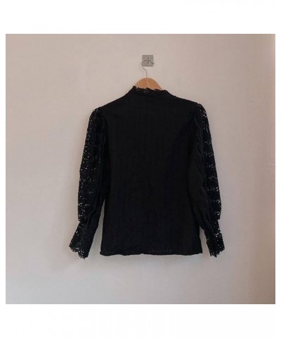 Women's Vintage Lace Floral Shirts Casual Elegant Turtleneck Blouses Hollow Out Flower Petal Sleeve Button Up Tops Black $8.9...