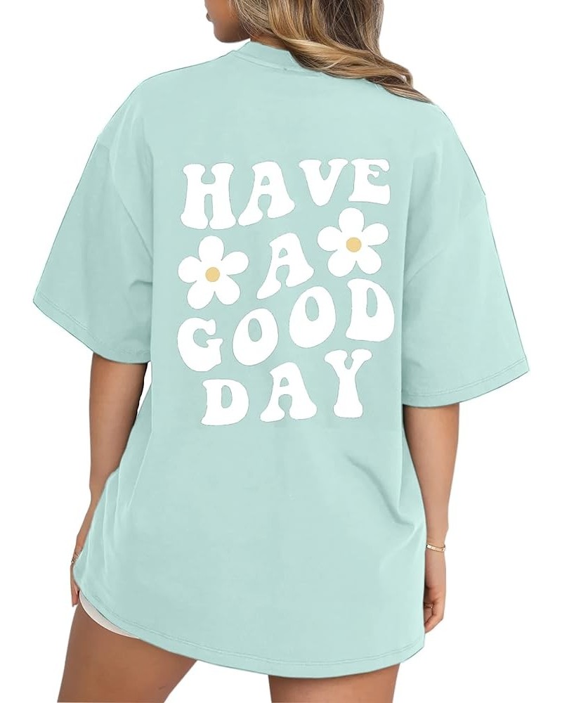 Women's Aesthetic Y2K Oversize Tee Shirt Top Floral Slogan Letter Graphic Drop Shoulder Short Sleeve Tshirt Mint Green $10.59...