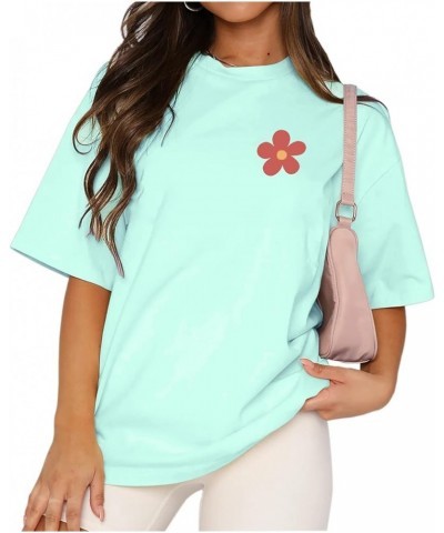 Women's Aesthetic Y2K Oversize Tee Shirt Top Floral Slogan Letter Graphic Drop Shoulder Short Sleeve Tshirt Mint Green $10.59...