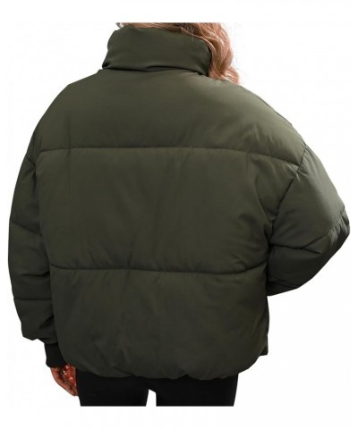 Winter Puffer Jacket Women Cropped Baggy Down Coats Long Sleeves Zip Puffy Jackets Green $22.94 Jackets