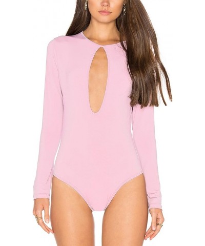 May&Maya Women's Keyhole Front Long Sleeves Bodysuit Body Leotard Blouse Tops Pink $8.25 Bodysuits