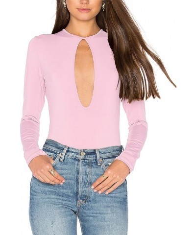 May&Maya Women's Keyhole Front Long Sleeves Bodysuit Body Leotard Blouse Tops Pink $8.25 Bodysuits