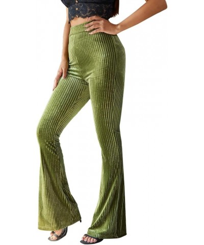 Women's Velvet Elastic Waist Flare Leg Palazzo Long Pants Trousers Olive Green $24.77 Blouses