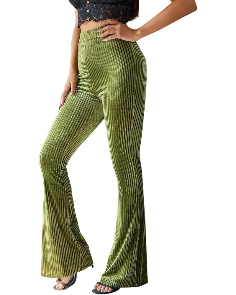 Women's Velvet Elastic Waist Flare Leg Palazzo Long Pants Trousers Olive Green $24.77 Blouses