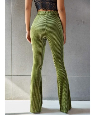 Women's Velvet Elastic Waist Flare Leg Palazzo Long Pants Trousers Olive Green $24.77 Blouses