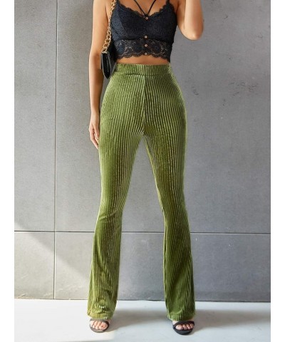 Women's Velvet Elastic Waist Flare Leg Palazzo Long Pants Trousers Olive Green $24.77 Blouses