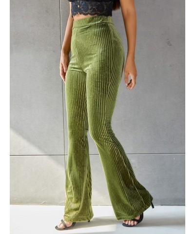 Women's Velvet Elastic Waist Flare Leg Palazzo Long Pants Trousers Olive Green $24.77 Blouses