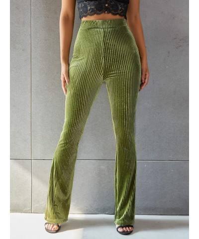 Women's Velvet Elastic Waist Flare Leg Palazzo Long Pants Trousers Olive Green $24.77 Blouses