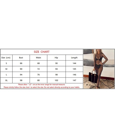 Women Bikini Cover Long Sleeve Dress with Pearl Decoration See Through Sheer Mesh Maxi Dress Bathing Suit Blue $14.74 Swimsuits