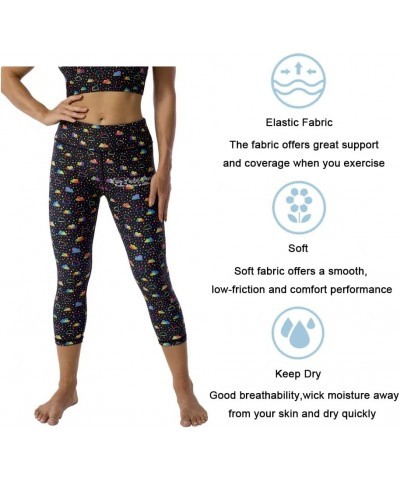 Pattern Printed Capri Leggings with Pockets for Women Tummy Control Workout Yoga Capris Colourful Rain $10.71 Leggings