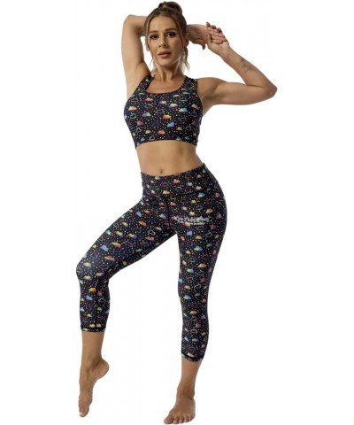 Pattern Printed Capri Leggings with Pockets for Women Tummy Control Workout Yoga Capris Colourful Rain $10.71 Leggings