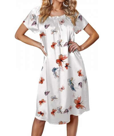 Ekouaer Women's Satin Silk Pleated Nightgown Loose Sleepwear Printed Nightshirt Short Sleeve Sleep Dress Print 5 $12.31 Sleep...