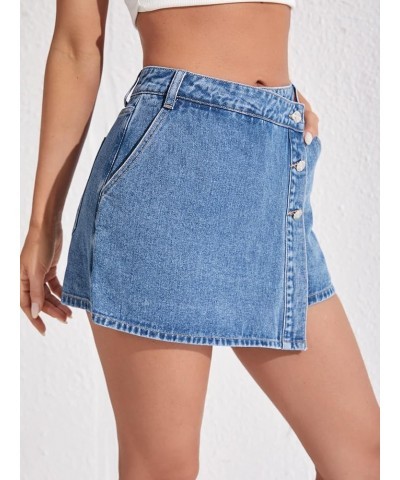 Women's Casual Wrap Button Front Asymmetrical Jean Denim Skort Skirt Shorts Medium Blue Solid $21.59 Skorts