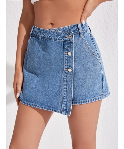 Women's Casual Wrap Button Front Asymmetrical Jean Denim Skort Skirt Shorts Medium Blue Solid $21.59 Skorts