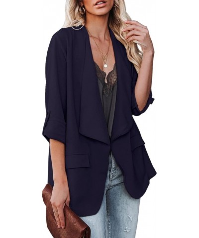 Womens Casual Blazer Jackets Roll Up Long Sleeve Open Front Work Office Business Blazers with Pockets Navy $30.23 Blazers