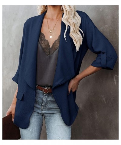 Womens Casual Blazer Jackets Roll Up Long Sleeve Open Front Work Office Business Blazers with Pockets Navy $30.23 Blazers