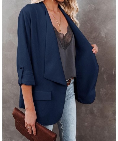 Womens Casual Blazer Jackets Roll Up Long Sleeve Open Front Work Office Business Blazers with Pockets Navy $30.23 Blazers