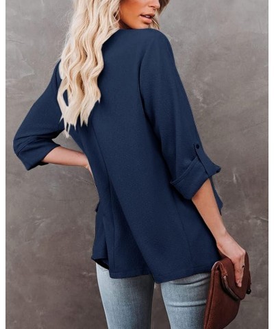 Womens Casual Blazer Jackets Roll Up Long Sleeve Open Front Work Office Business Blazers with Pockets Navy $30.23 Blazers