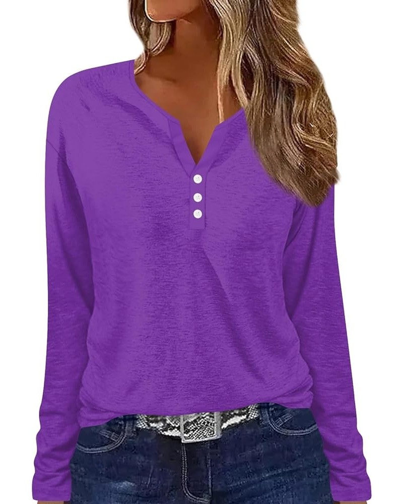 Womens Long Sleeve Tops Sexy Button V Neck Shirts Fashion Loose Dressy Blouses Business Casual Shirts Y2K Tops A-purple $6.75...