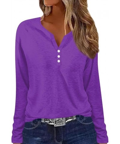 Womens Long Sleeve Tops Sexy Button V Neck Shirts Fashion Loose Dressy Blouses Business Casual Shirts Y2K Tops A-purple $6.75...