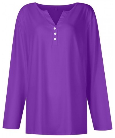 Womens Long Sleeve Tops Sexy Button V Neck Shirts Fashion Loose Dressy Blouses Business Casual Shirts Y2K Tops A-purple $6.75...