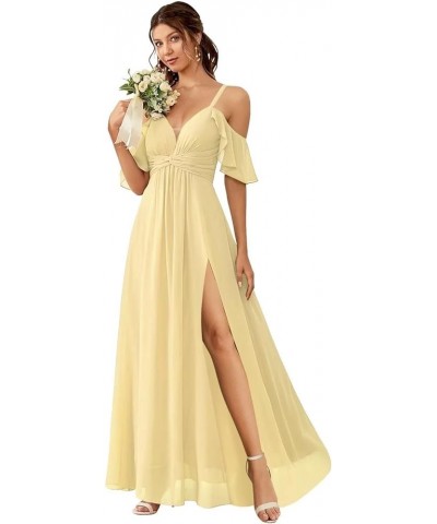 Off The Shoulder Chiffon Bridesmaid Dresses for Women with Slit A Line Formal Evening Party Dress with Pockets FBD001 Yellow ...