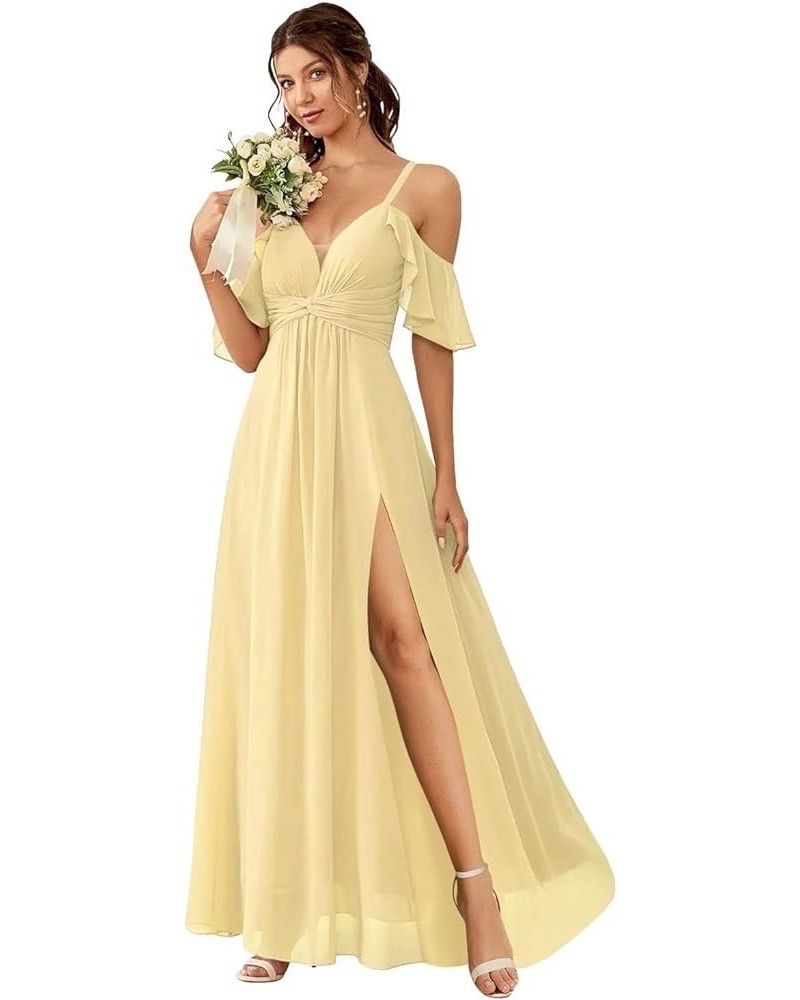 Off The Shoulder Chiffon Bridesmaid Dresses for Women with Slit A Line Formal Evening Party Dress with Pockets FBD001 Yellow ...