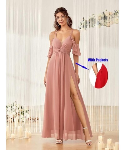 Off The Shoulder Chiffon Bridesmaid Dresses for Women with Slit A Line Formal Evening Party Dress with Pockets FBD001 Yellow ...