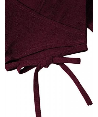 Women's Plus Size V Neck Flounce Sleeve Tie Front Wrap Blouse Top Burgundy $17.09 Blouses