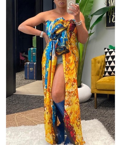 Women's Floral Print Satin Robe Open Front Kimono Cardigan Long Outerwear Bathing Robes One Size Gold $14.85 Swimsuits