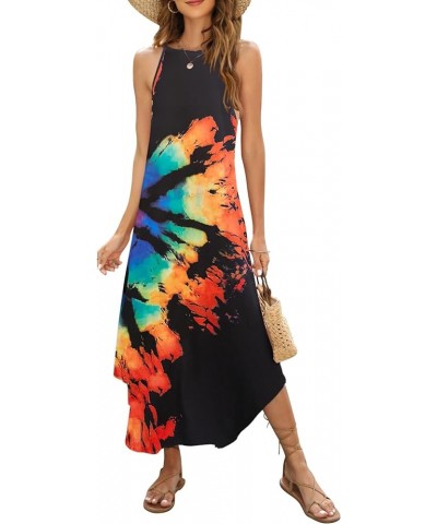 Women's Summer Casual Sleeveless Beach Dress Long Halter Side Slit Maxi Sun Dresses 2-black Rainbow $17.27 Dresses