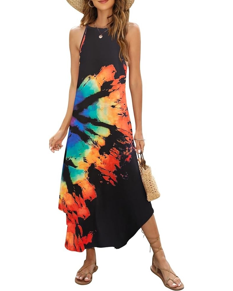 Women's Summer Casual Sleeveless Beach Dress Long Halter Side Slit Maxi Sun Dresses 2-black Rainbow $17.27 Dresses