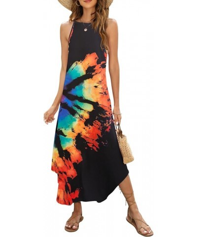 Women's Summer Casual Sleeveless Beach Dress Long Halter Side Slit Maxi Sun Dresses 2-black Rainbow $17.27 Dresses