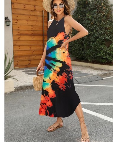 Women's Summer Casual Sleeveless Beach Dress Long Halter Side Slit Maxi Sun Dresses 2-black Rainbow $17.27 Dresses