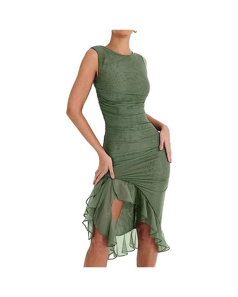 Women Sexy See Through Sheer Mesh Maxi Dress Y2k Bodycon Bikini Cover Up Beach Long Dress Hem Split Summer Swimwear Green-j $...