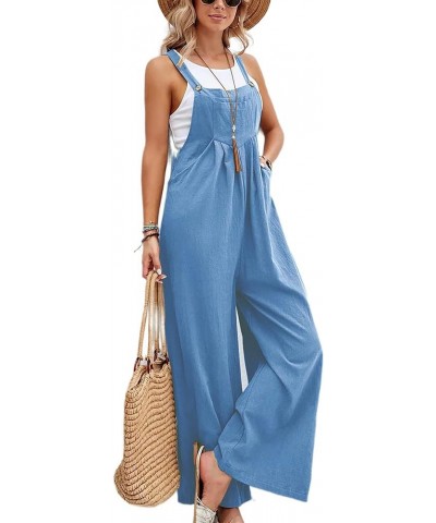 Women's Cotton Bib Overalls Sleeveless Casual Baggy Wide Leg Long Pants Jumpsuits Lounge Rompers with Pockets Blue $14.57 Ove...