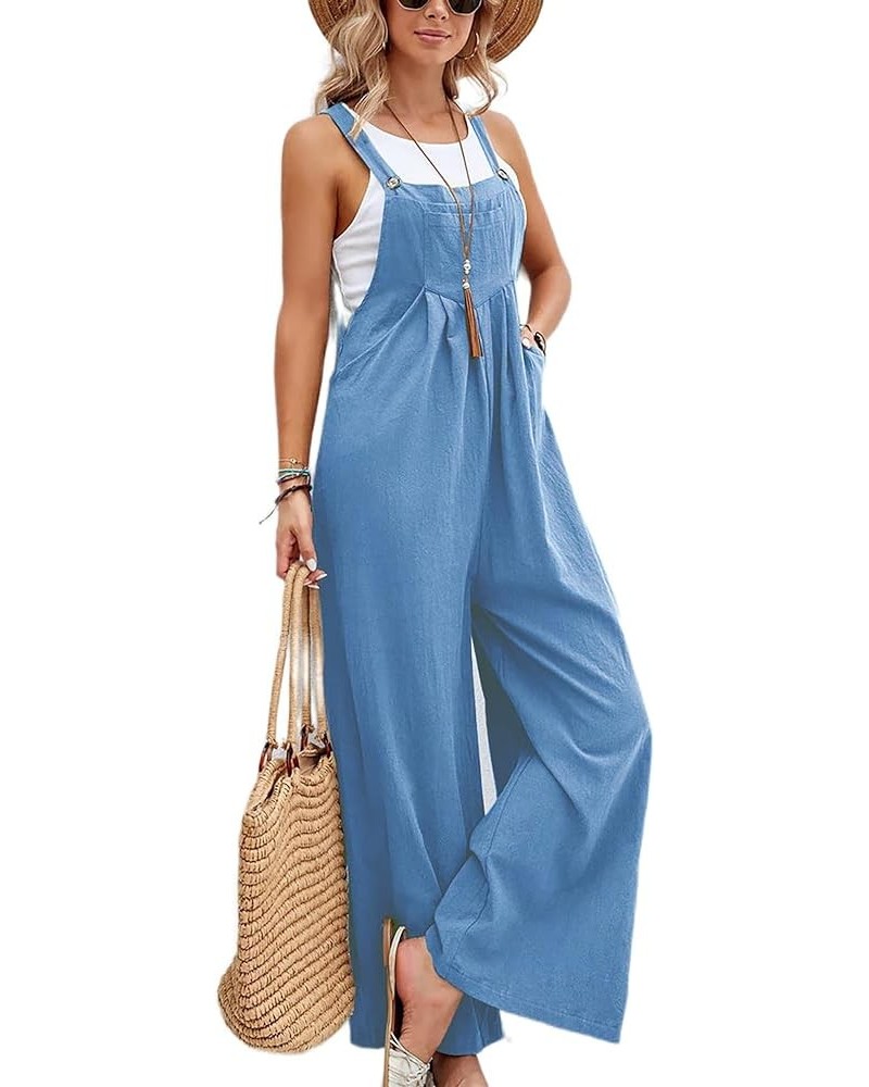 Women's Cotton Bib Overalls Sleeveless Casual Baggy Wide Leg Long Pants Jumpsuits Lounge Rompers with Pockets Blue $14.57 Ove...