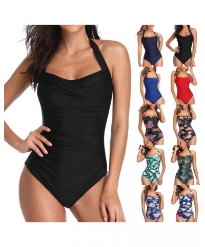 Swimsuits for Women One Piece,Women's One-Piece Swimsuit Tropical Print Tummy Control Plus Size Swimwear Halter Bathing Suit ...