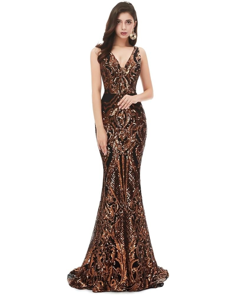 Women's Sequin V Neck Mermaid Prom Dress Sleeveless Pageant Trumpet Evening Dress Celebrity Gowns Black+green $53.96 Dresses