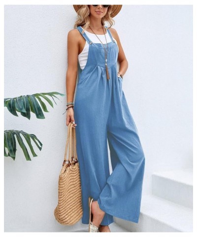 Women's Cotton Bib Overalls Sleeveless Casual Baggy Wide Leg Long Pants Jumpsuits Lounge Rompers with Pockets Blue $14.57 Ove...