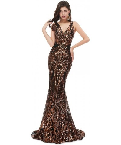 Women's Sequin V Neck Mermaid Prom Dress Sleeveless Pageant Trumpet Evening Dress Celebrity Gowns Black+green $53.96 Dresses