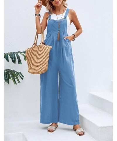 Women's Cotton Bib Overalls Sleeveless Casual Baggy Wide Leg Long Pants Jumpsuits Lounge Rompers with Pockets Blue $14.57 Ove...