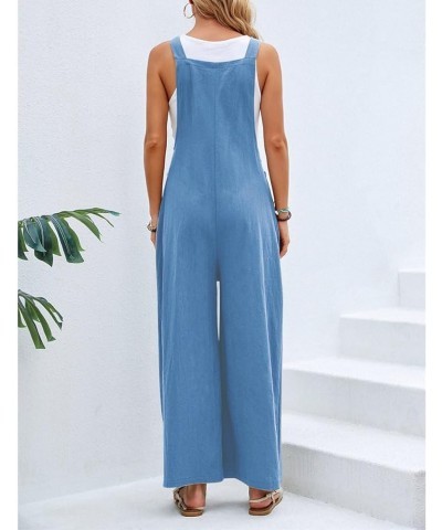 Women's Cotton Bib Overalls Sleeveless Casual Baggy Wide Leg Long Pants Jumpsuits Lounge Rompers with Pockets Blue $14.57 Ove...