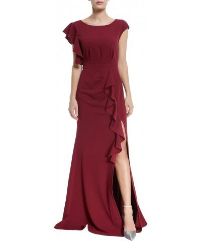 Long Formal Dresses for Women Wedding Guest Ruffle Sleeve Ruched Bodycon Fishtail Evening Gown Prom Dress Ball Gowns Burgundy...