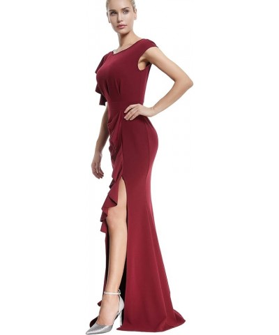 Long Formal Dresses for Women Wedding Guest Ruffle Sleeve Ruched Bodycon Fishtail Evening Gown Prom Dress Ball Gowns Burgundy...